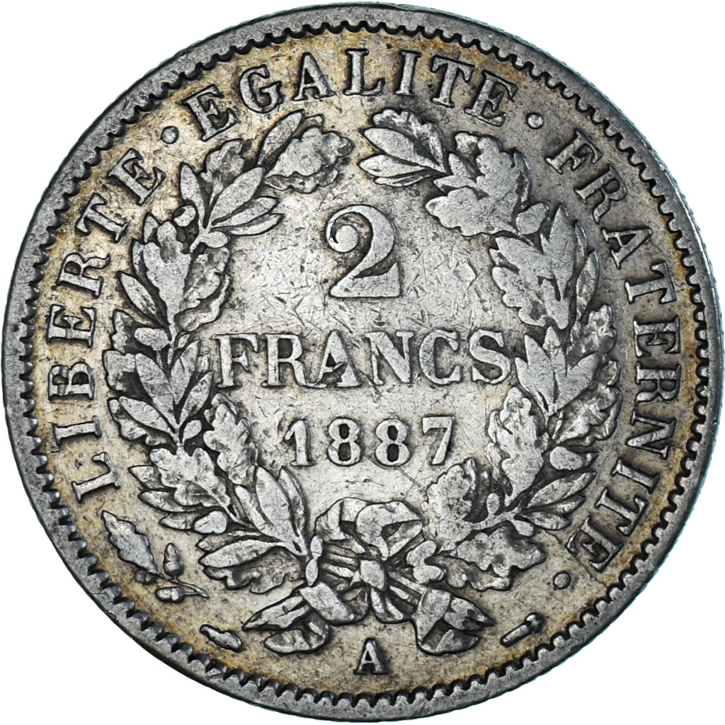 Coin, France, Cérès, 2 Francs, 1887, Paris, EF(40-45), Silver, KM:817.1