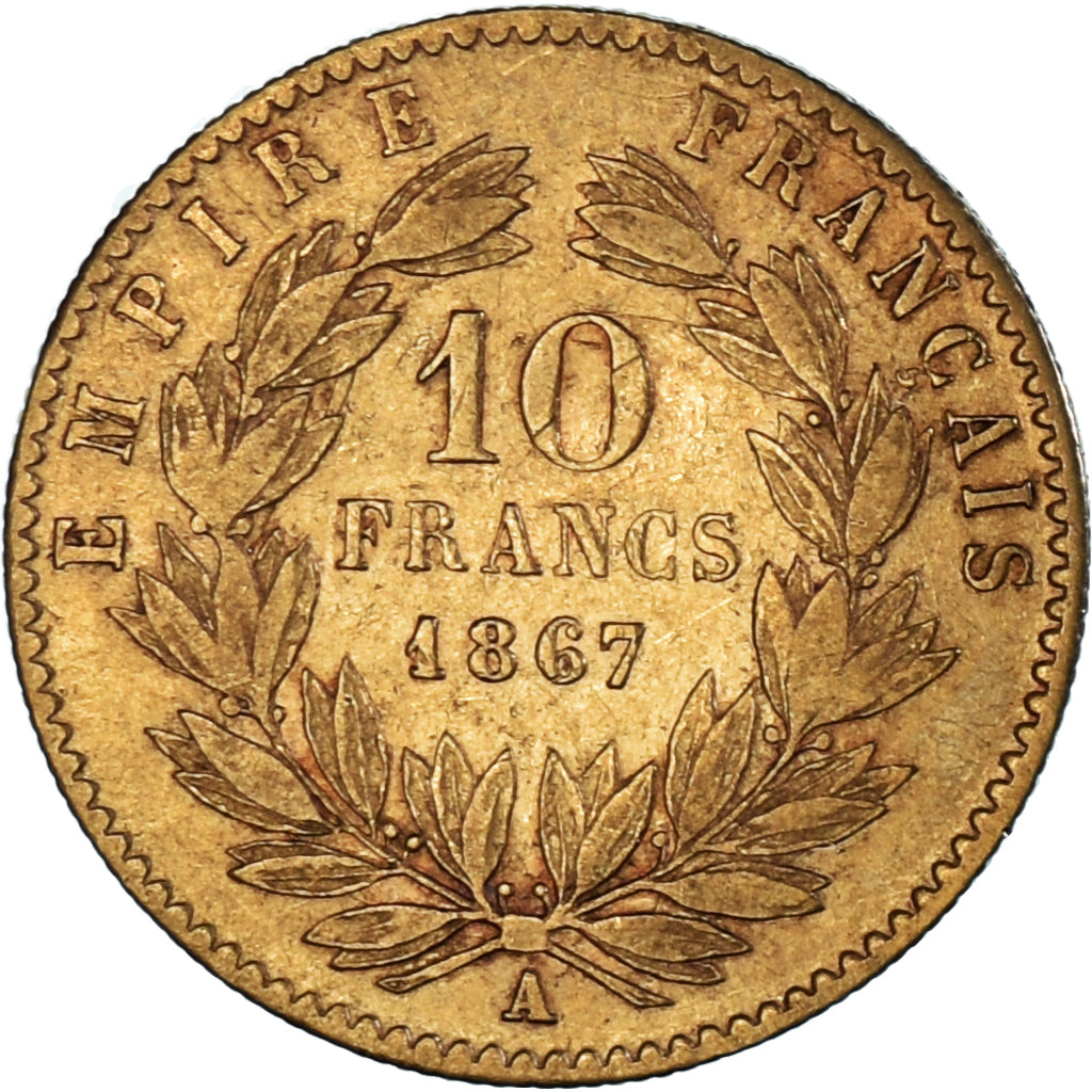 Coin, France, Napoleon III, 10 Francs, 1867, Paris, EF(40-45), Gold, KM:800.1