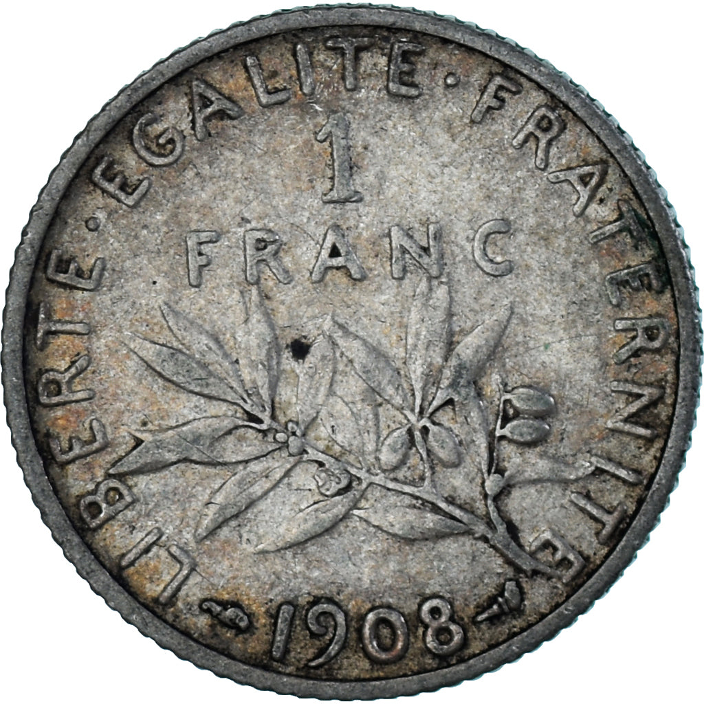 Coin, France, Semeuse, Franc, 1908, Paris, VF(30-35), Silver, KM:844.1