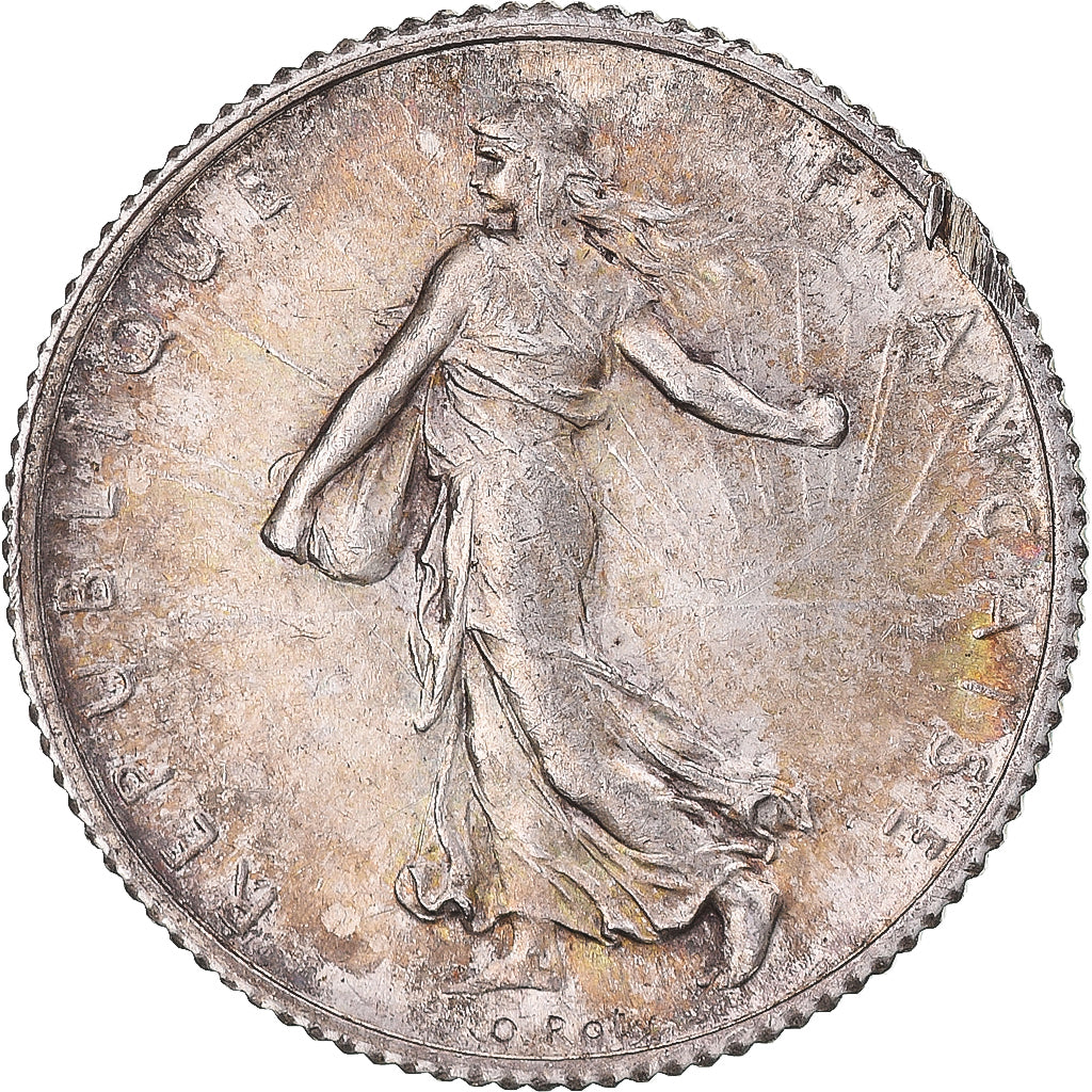 Moeda, França, Semeuse, Franc, 1920, Paris, AU(55-58), Prata, KM:844.1