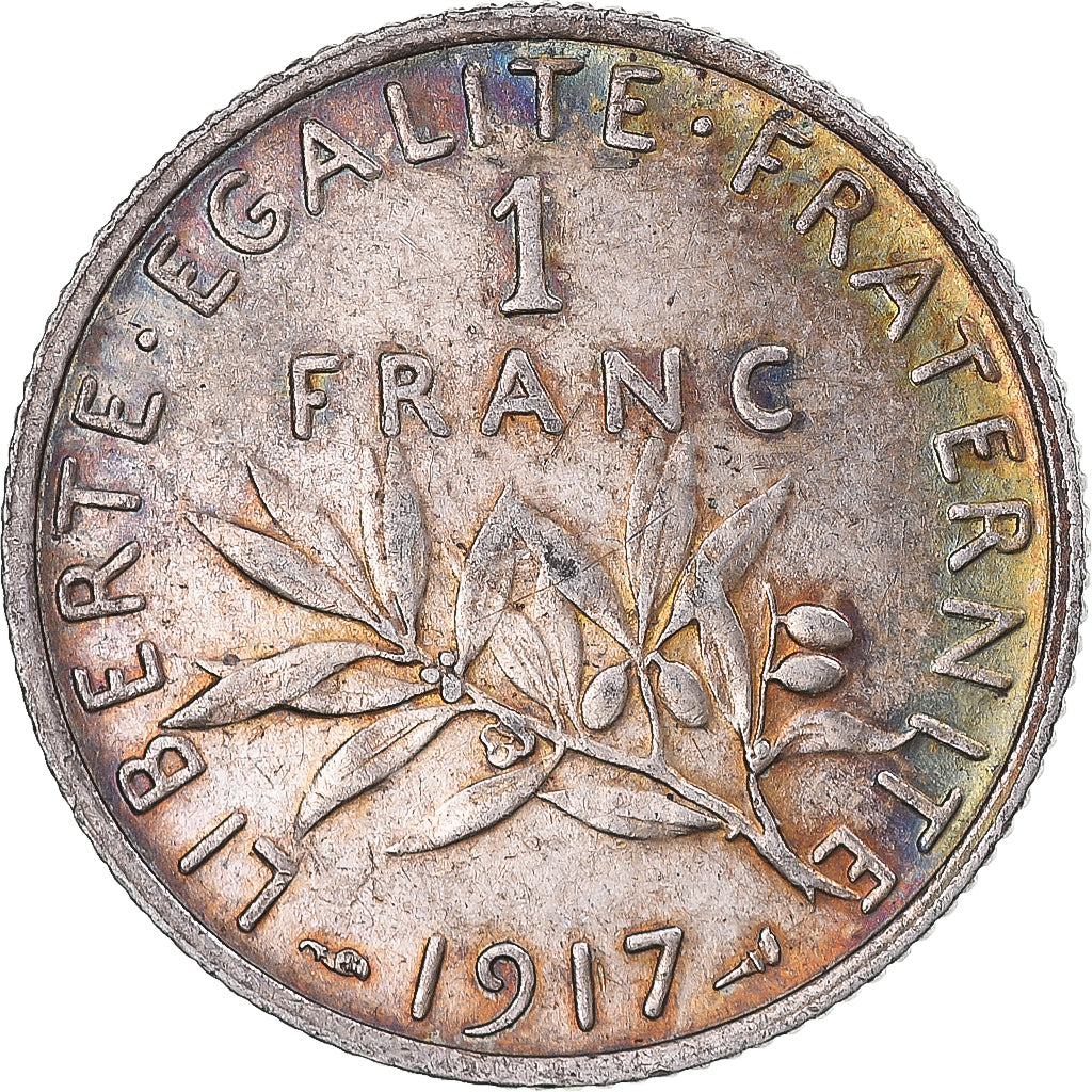 Coin, France, Semeuse, Franc, 1917, Paris, MS(60-62), Silver, KM:844.1