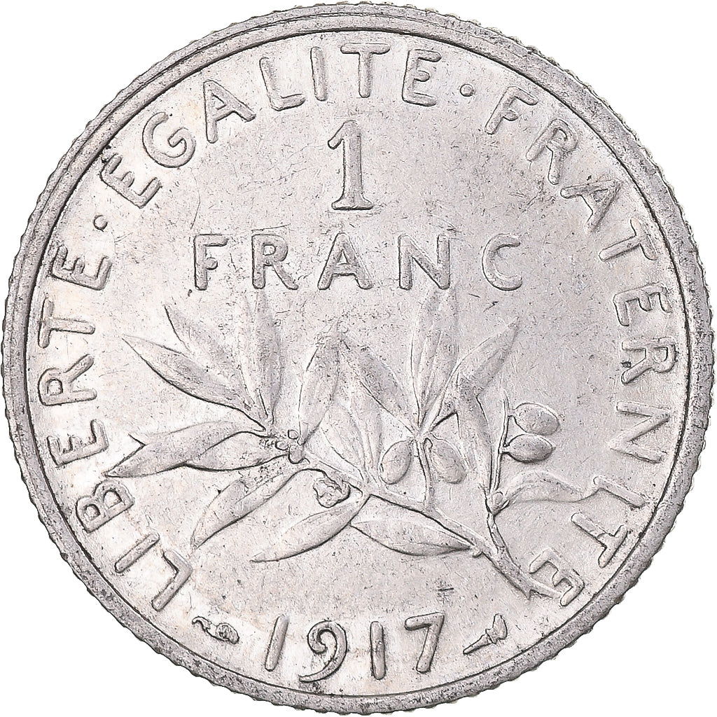 Moneda, Francia, Semeuse, Franc, 1917, Paris, EBC+, Plata, KM:844.1, Gadoury:467