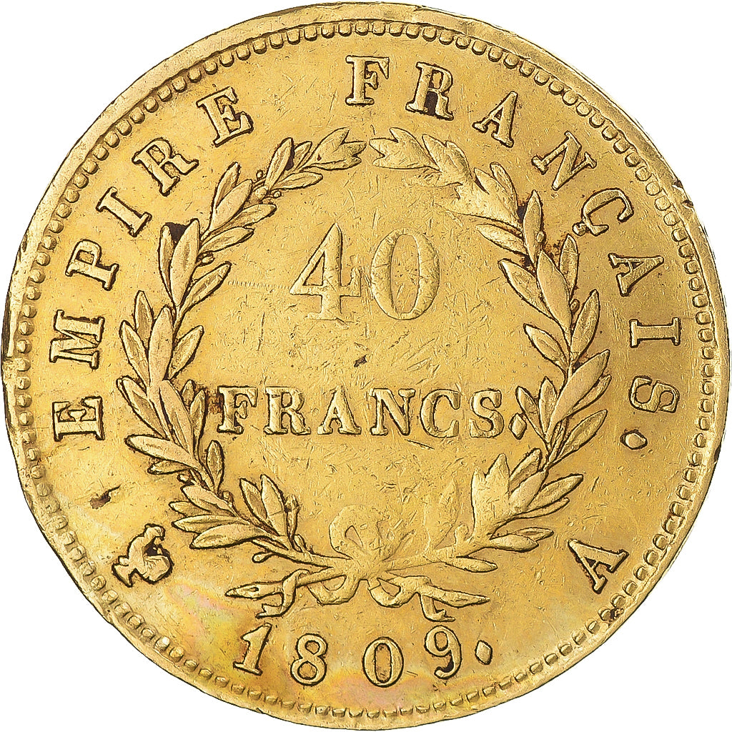 Coin, France, Napoléon I, 40 Francs, 1809, Paris, VF(30-35), Gold, KM:696.1