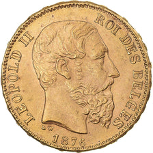 Moneda, Bélgica, Leopold II, 20 Francs, 20 Frank, 1876, MBC+, Oro, KM:37