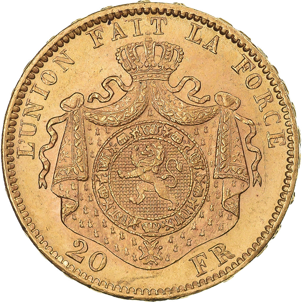 Moneda, Bélgica, Leopold II, 20 Francs, 20 Frank, 1876, MBC+, Oro, KM:37