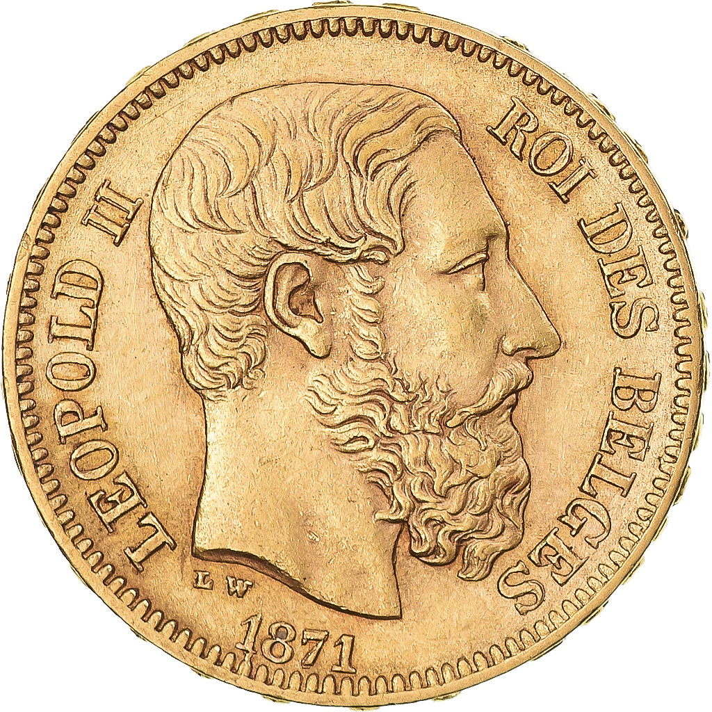Munten, België, Leopold II, 20 Francs, 20 Frank, 1871, ZF+, Goud, KM:37