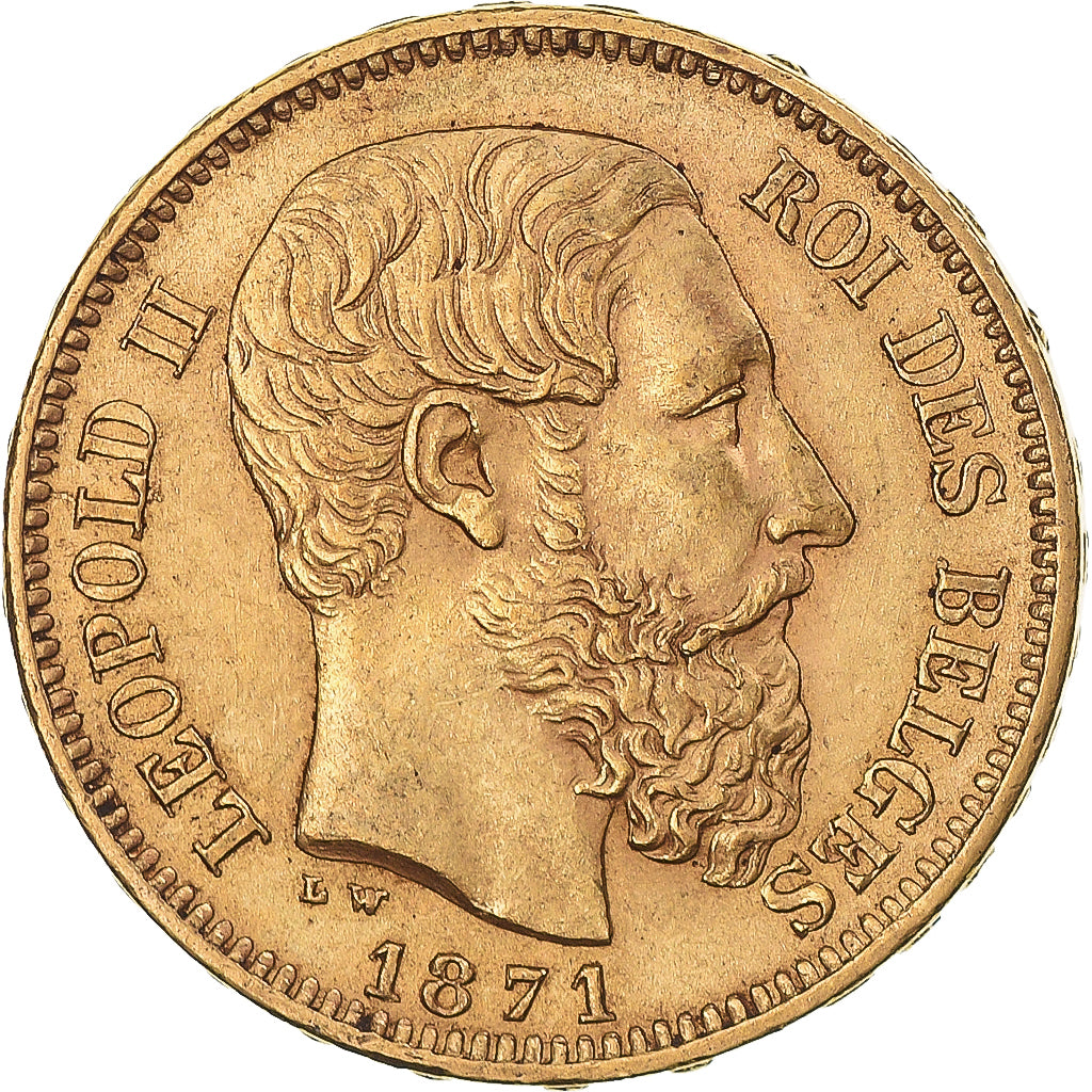 Münze, Belgien, Leopold II, 20 Francs, 20 Frank, 1871, SS+, Gold, KM:37