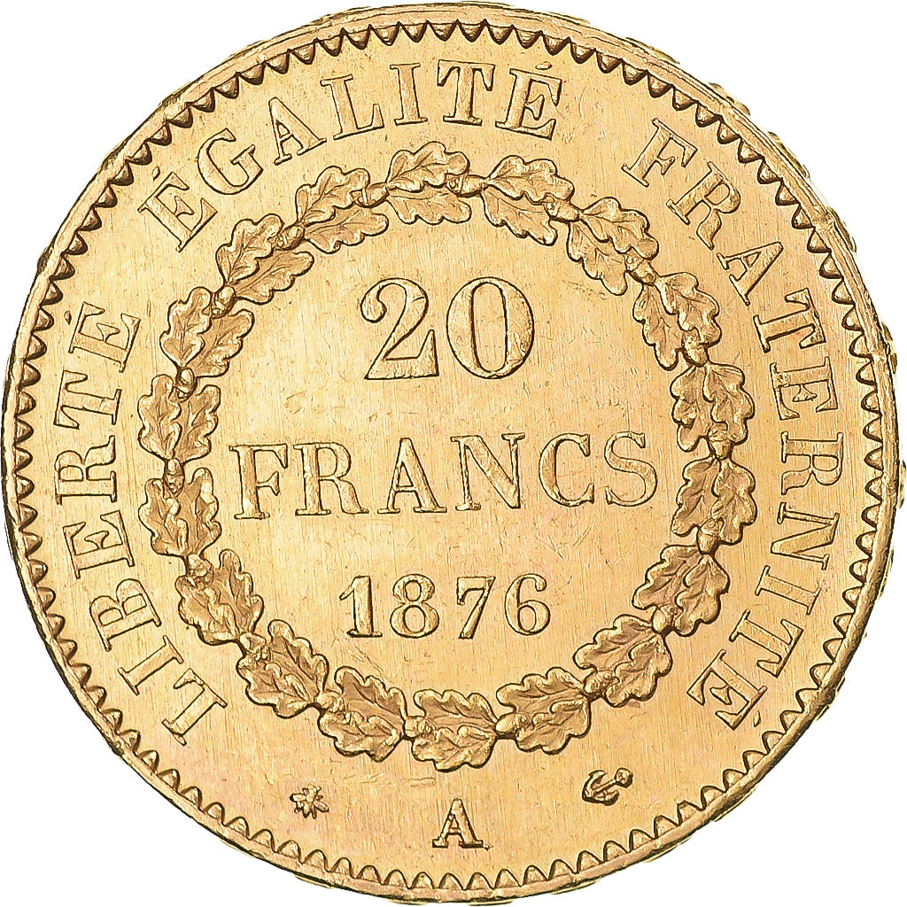 Moneta, Francja, Génie, 20 Francs, 1876, Paris, AU(55-58), Złoto, KM:825