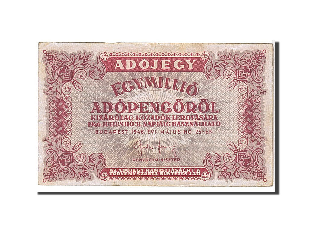 Hungary, 1,000,000 (Egymillió) Adópengö, 1946, KM #140c, EF(40-45)