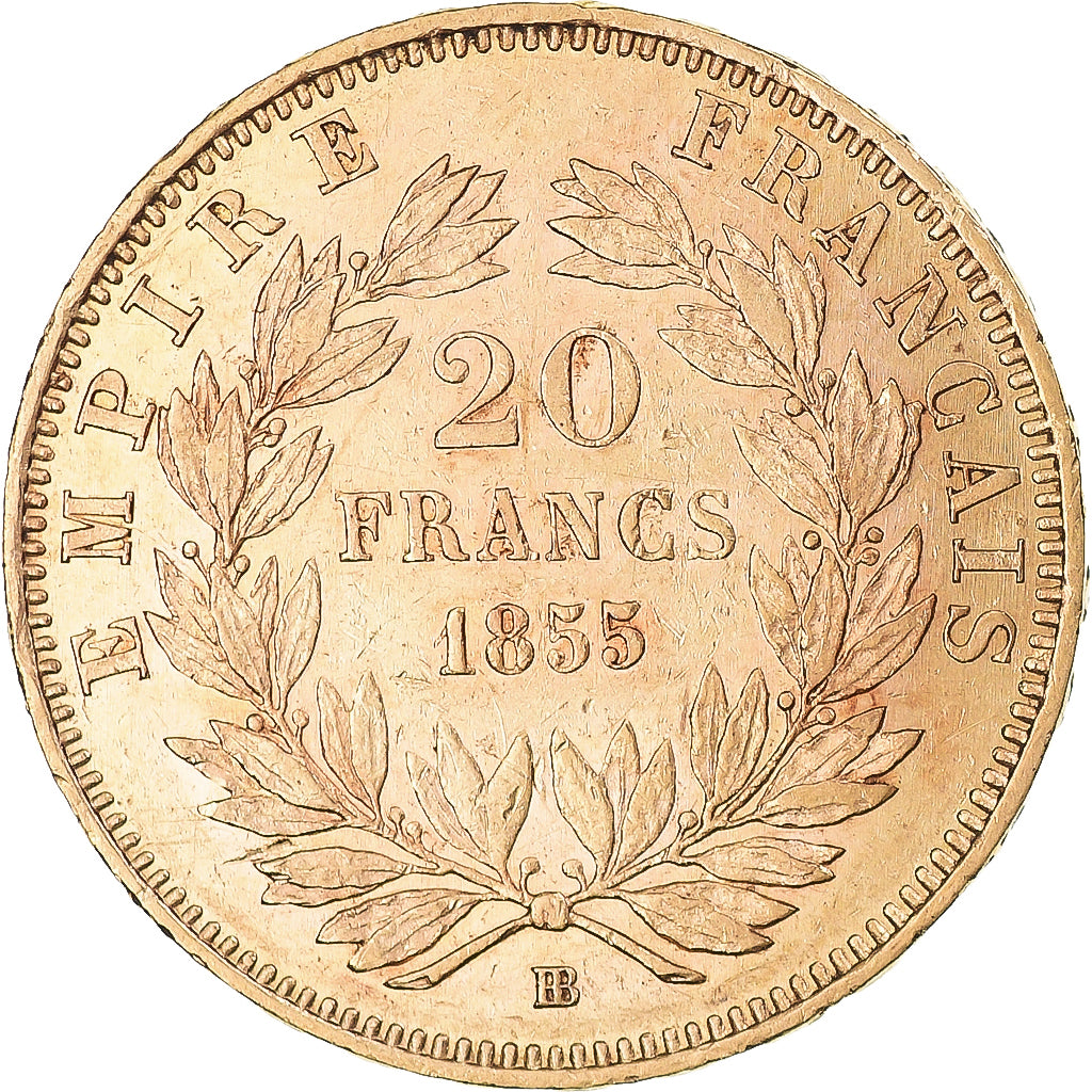 Moneda, Francia, Napoleon III, Napoléon III, 20 Francs, 1855, Strasbourg, MBC+