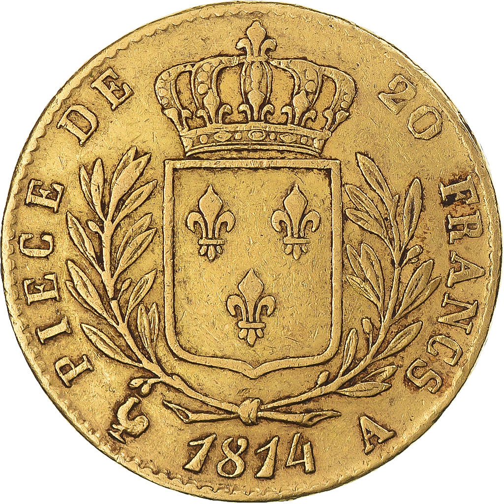 Münze, Frankreich, Louis XVIII, 20 Francs, 1814, Paris, SS, Gold, KM:706.1
