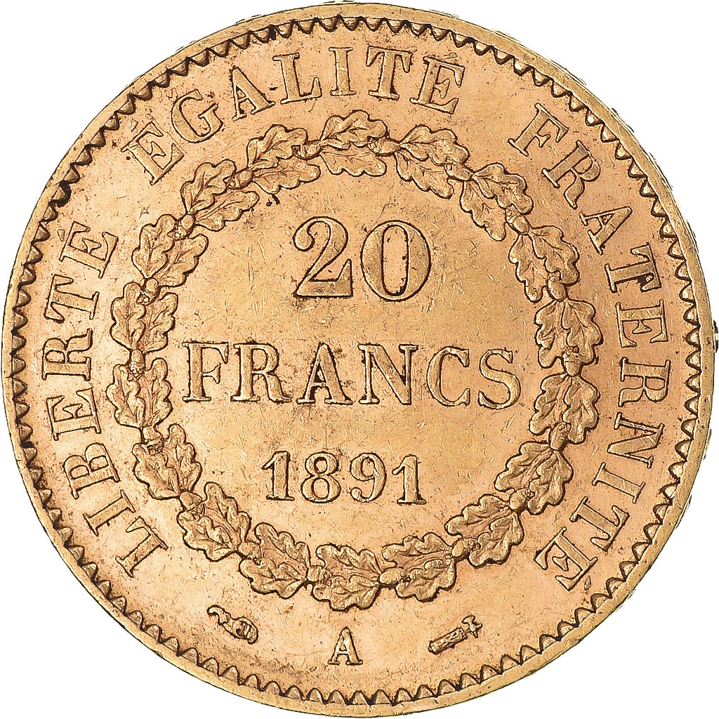Munten, Frankrijk, Génie, 20 Francs, 1891, Paris, ZF+, Goud, KM:825
