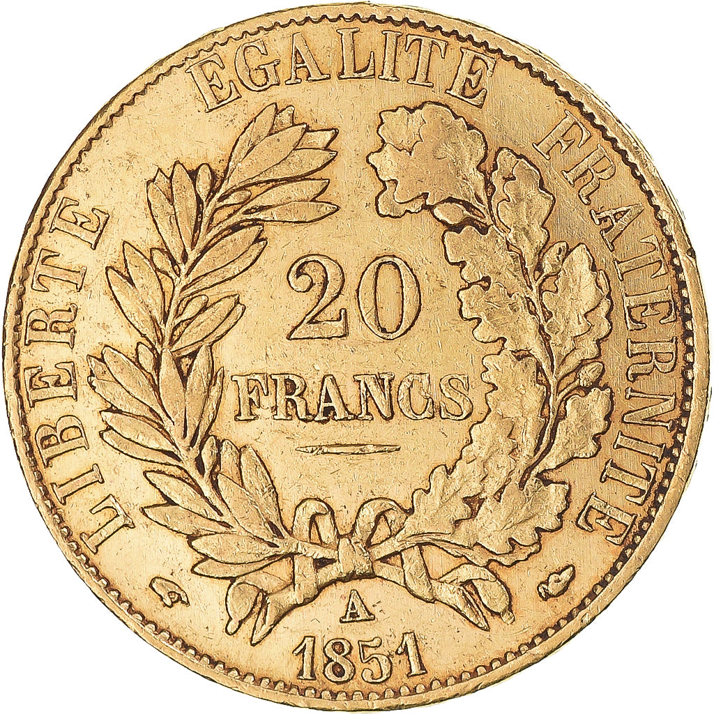 Munten, Frankrijk, Cérès, 20 Francs, 1851, Paris, ZF+, Goud, KM:762, Le