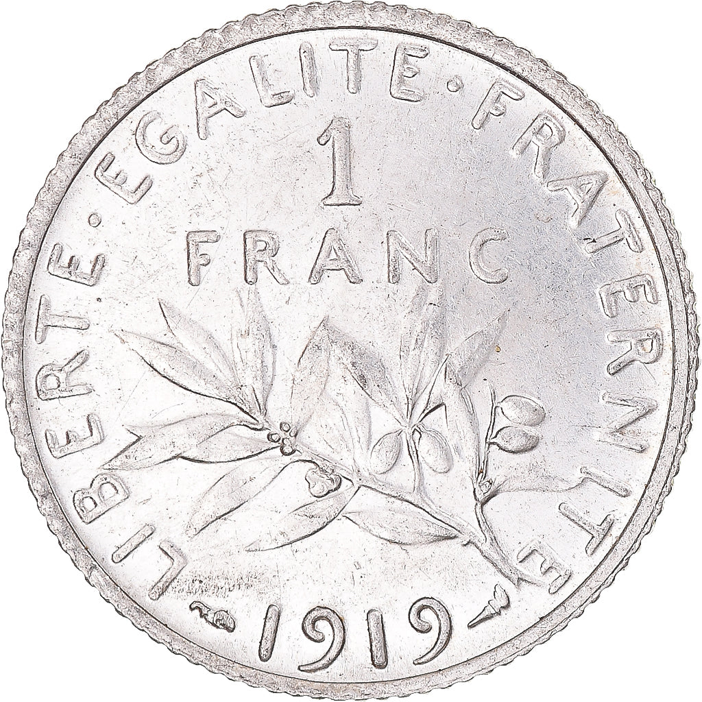 FRANCE, Semeuse, Franc, 1919, Paris, KM #844.1, MS(60-62), Silver, 23, Gadoury..