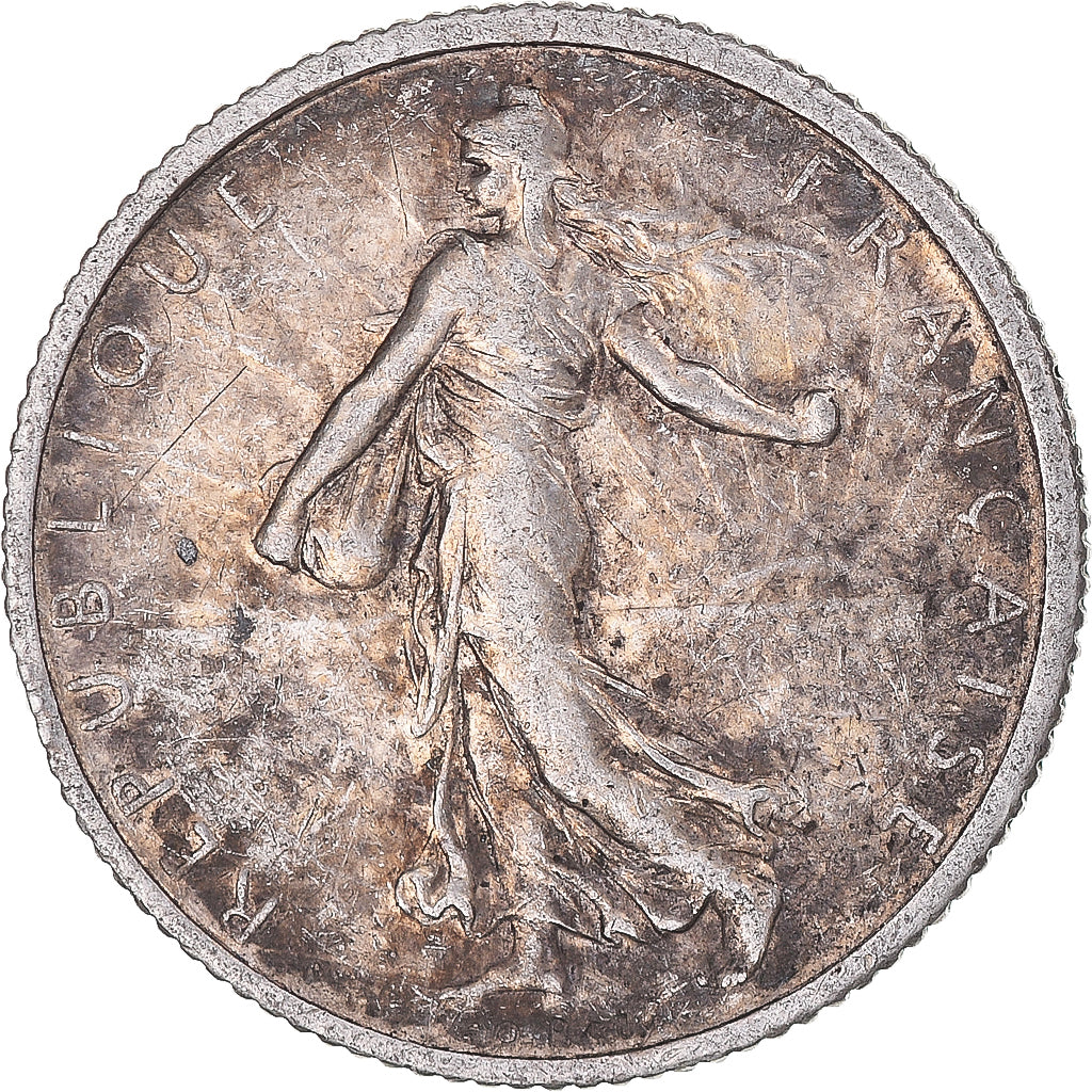 FRANCE, Semeuse, Franc, 1918, Paris, KM #844.1, AU(50-53), Silver, 23, Gadoury..