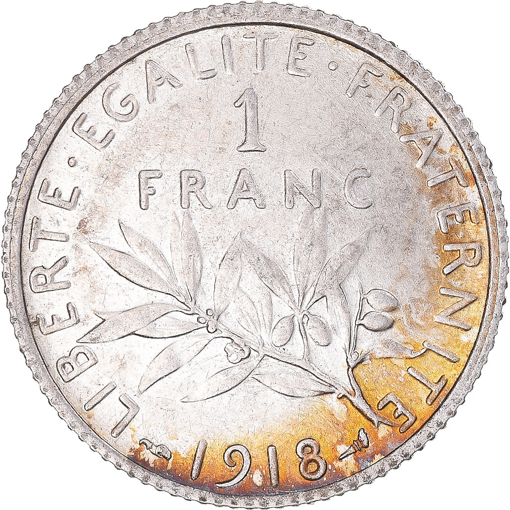 Moeda, França, Semeuse, Franc, 1918, Paris, MS(60-62), Prata, KM:844.1