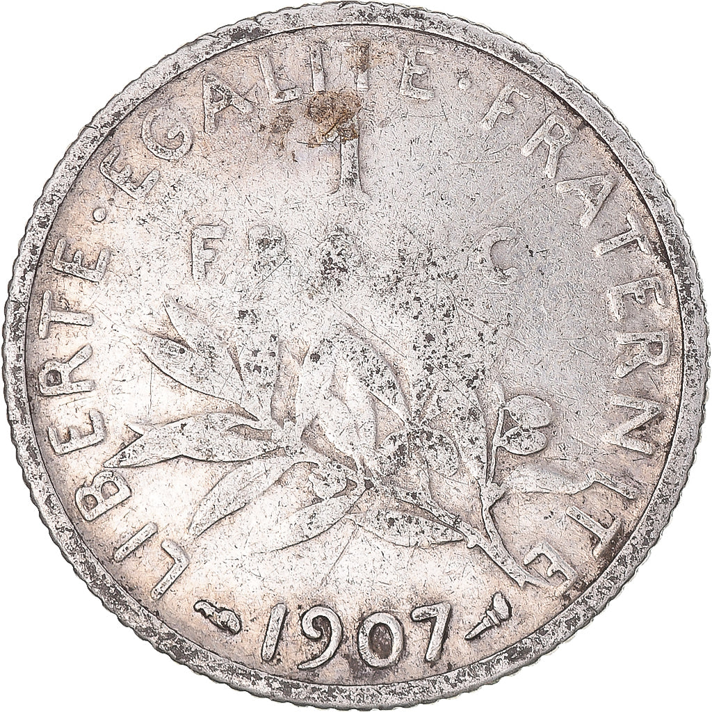 Moneta, Francia, Semeuse, Franc, 1907, Paris, MB+, Argento, KM:844.1