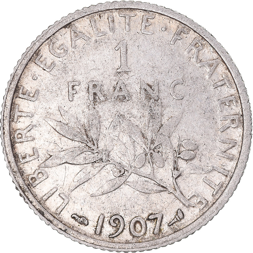 Moneta, Francia, Semeuse, Franc, 1907, Paris, MB+, Argento, KM:844.1