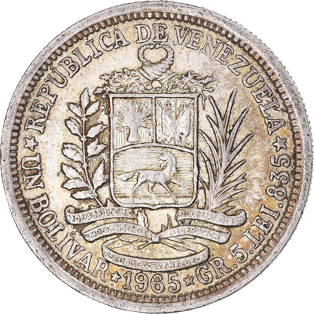 Monnaie, Venezuela, Bolivar, 1965, TTB+, Argent, KM:37a