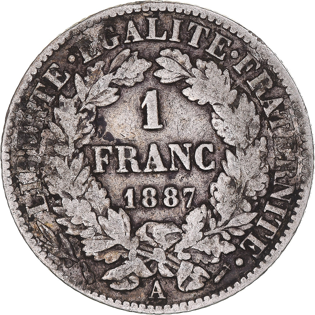 Moneda, Francia, Cérès, Franc, 1887, Paris, MBC, Plata, KM:822.1