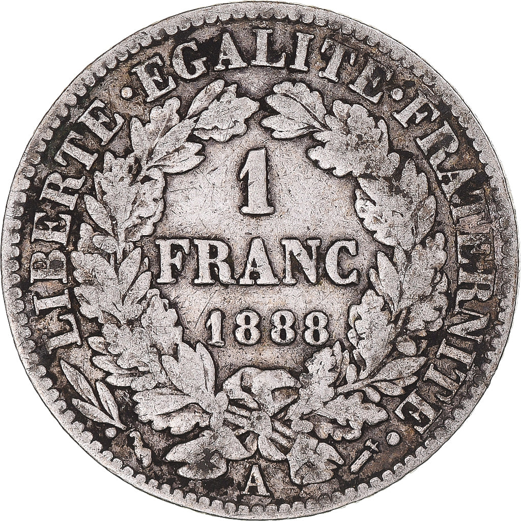 Moneta, Francia, Cérès, Franc, 1888, Paris, MB, Argento, KM:822.1