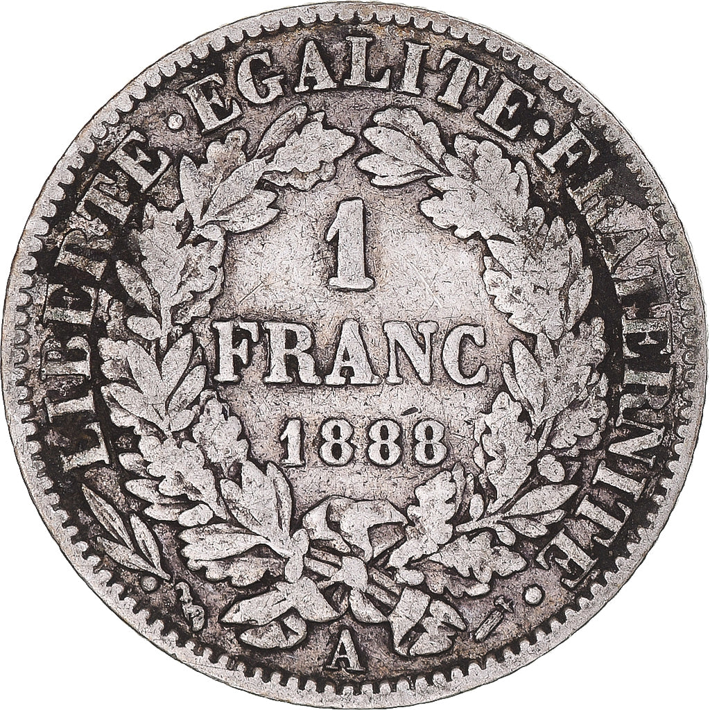 Coin, France, Cérès, Franc, 1888, Paris, VF(20-25), Silver, KM:822.1