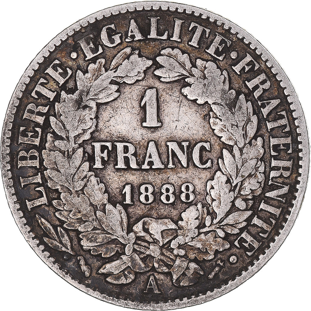 Moneta, Francia, Cérès, Franc, 1888, Paris, MB, Argento, KM:822.1