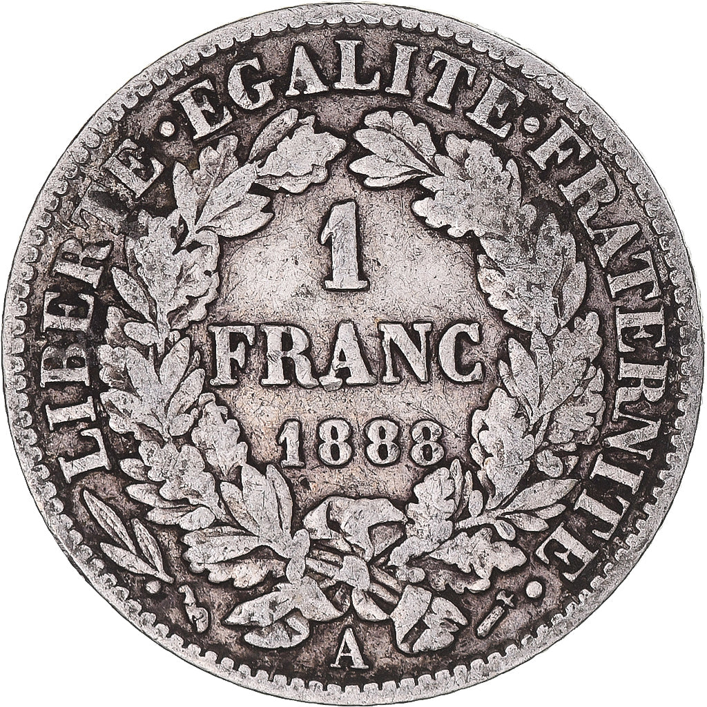 Moneta, Francja, Cérès, Franc, 1888, Paris, VF(20-25), Srebro, KM:822.1