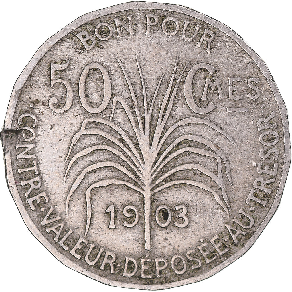 Moneta, Guadalupe, 50 Centimes, 1903, Paris, MB+, Rame-nichel, KM:45