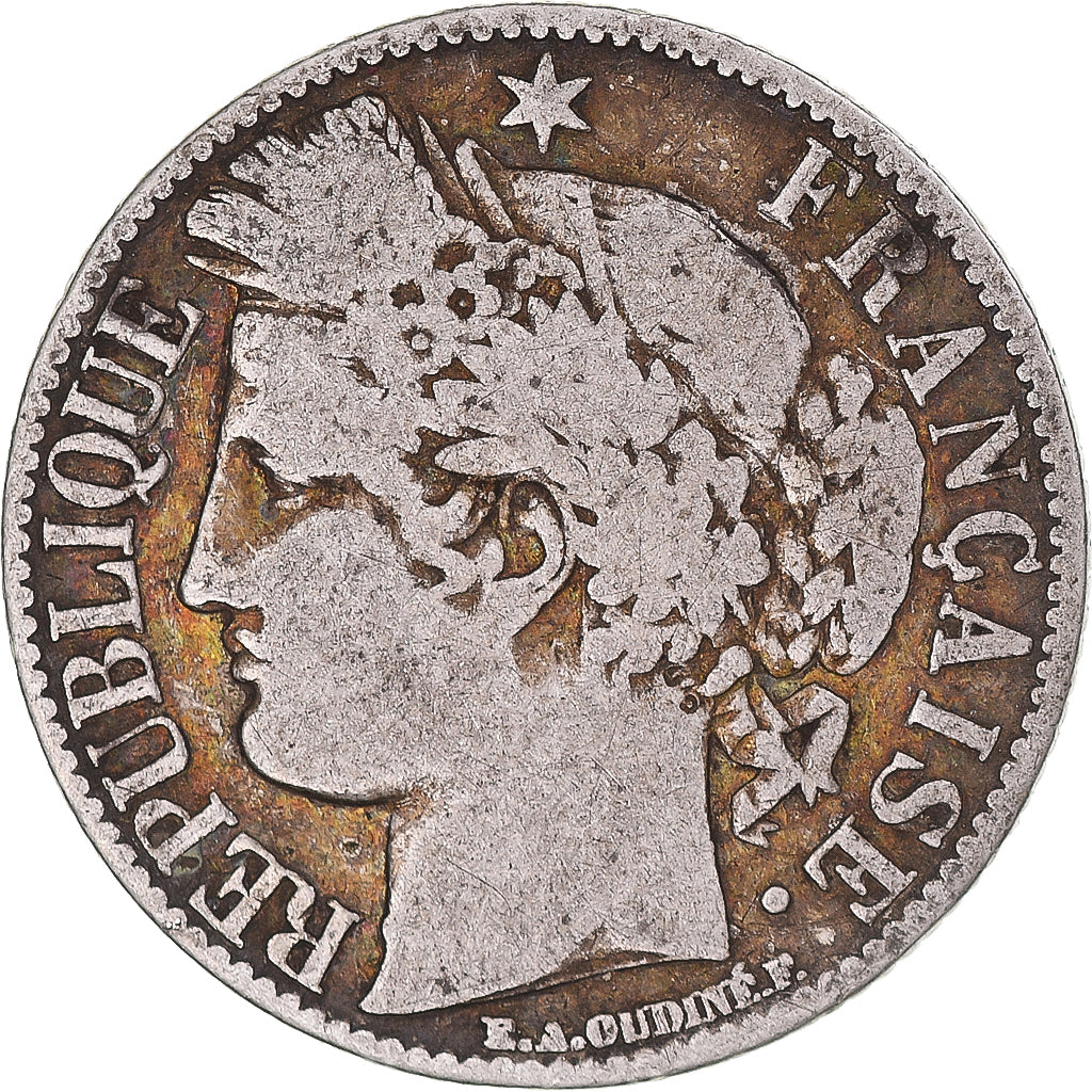 Moeda, França, Cérès, Franc, 1872, Paris, VF(30-35), Prata, KM:822.1