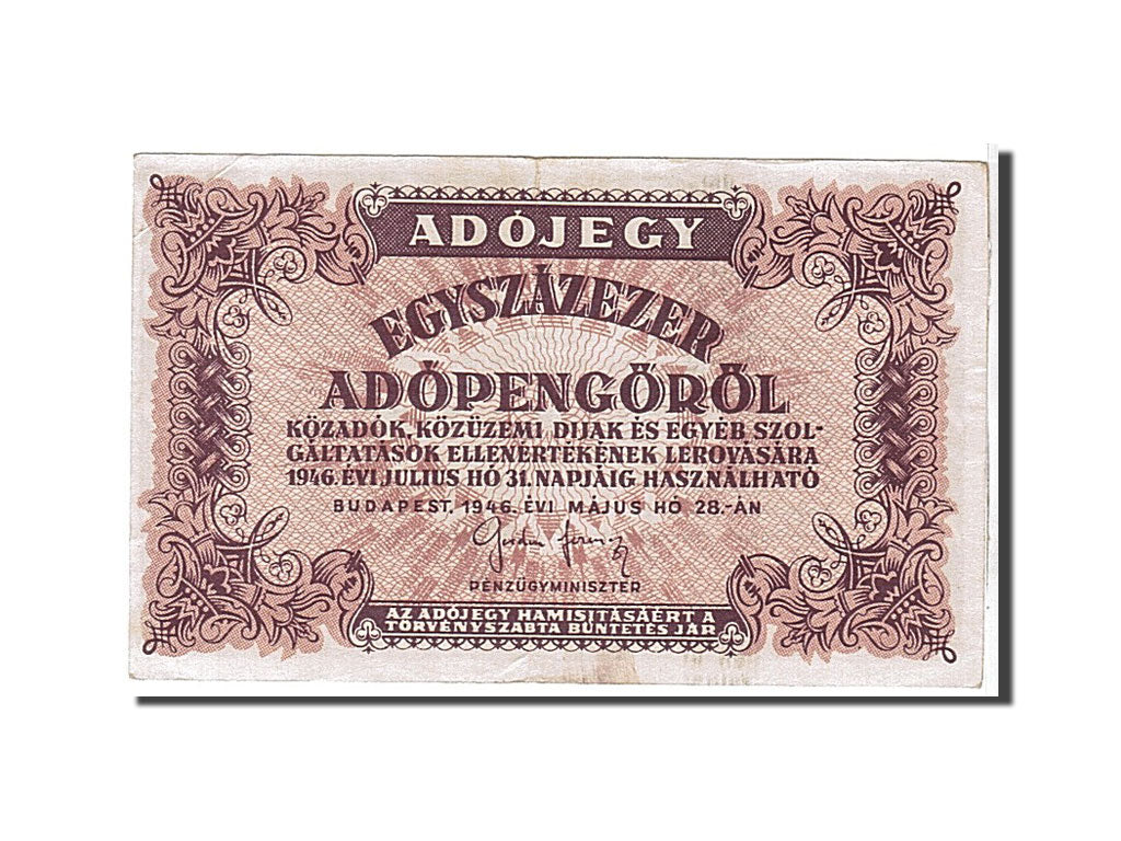Banknote, Hungary, 100,000 (Egyszázezer) Adópengö, 1946, KM:144e, EF(40-45)