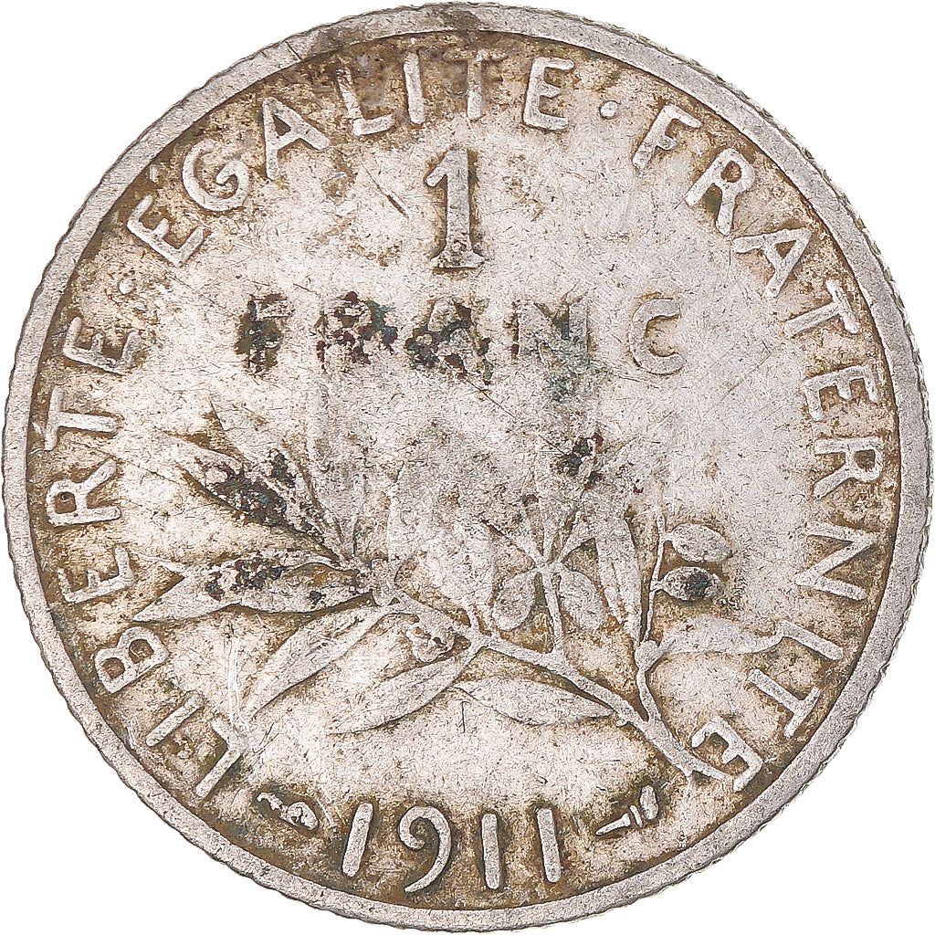 Moneda, Francia, Semeuse, Franc, 1911, Paris, BC+, Plata, KM:844.1