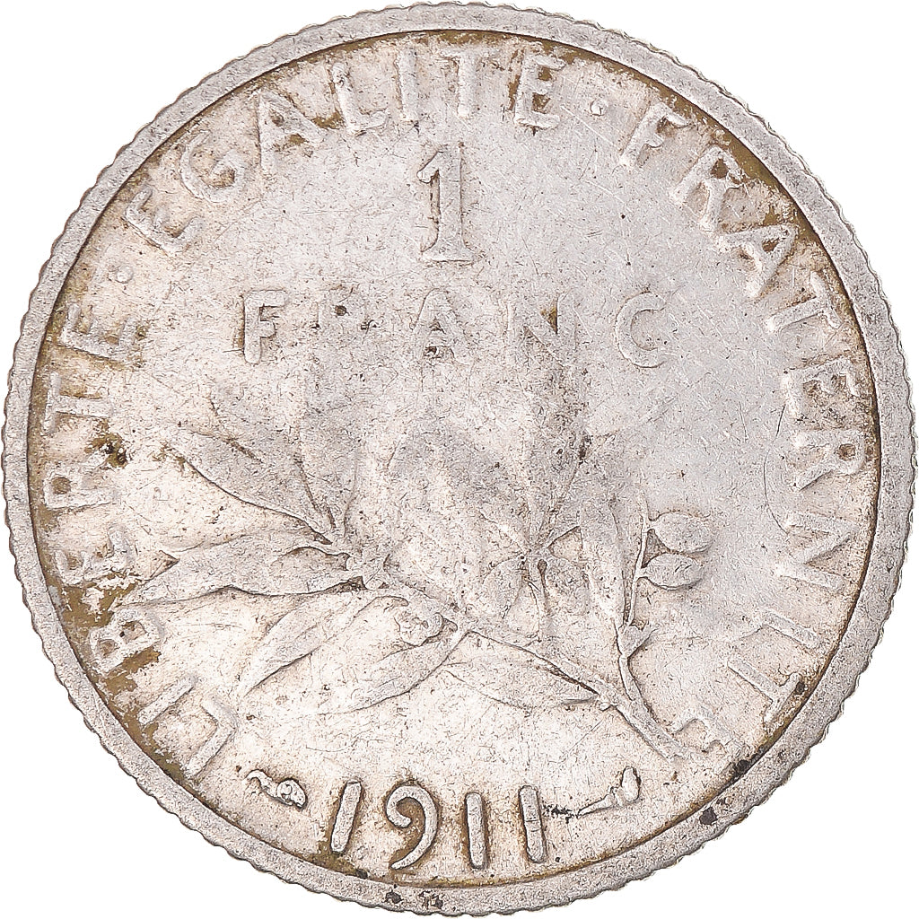 Moneta, Francia, Semeuse, Franc, 1911, Paris, MB+, Argento, KM:844.1