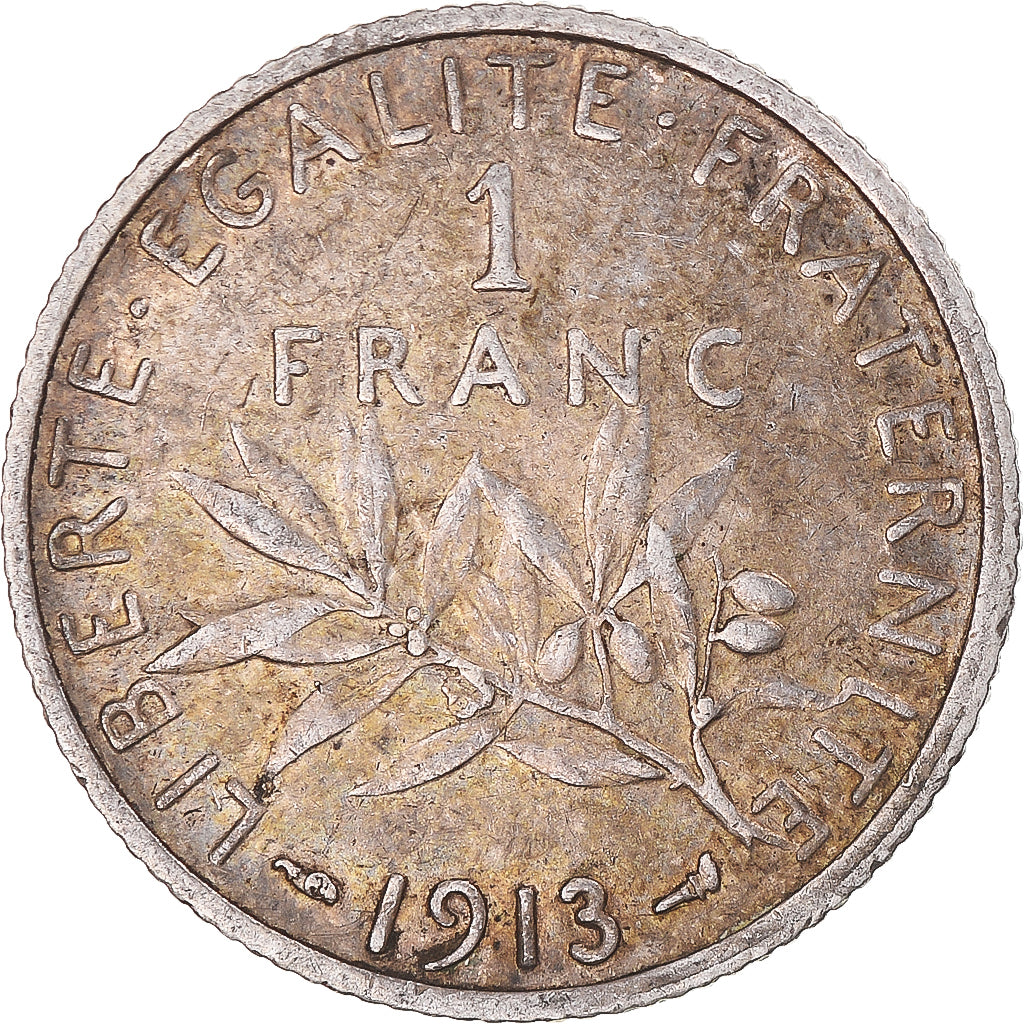 Moeda, França, Semeuse, Franc, 1913, Paris, EF(40-45), Prata, KM:844.1