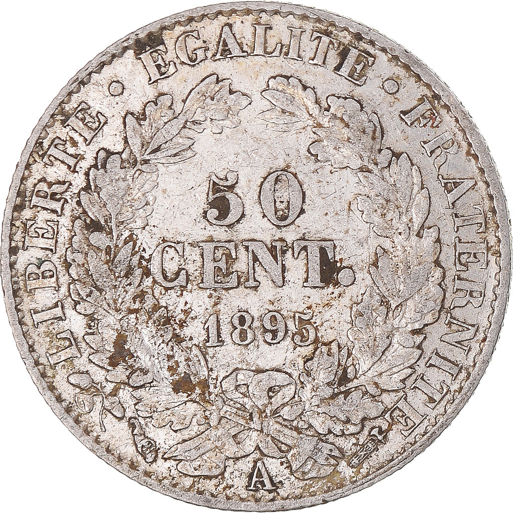 Moneta, Francja, Cérès, 50 Centimes, 1895, Paris, AU(50-53), Srebro, KM:834.1