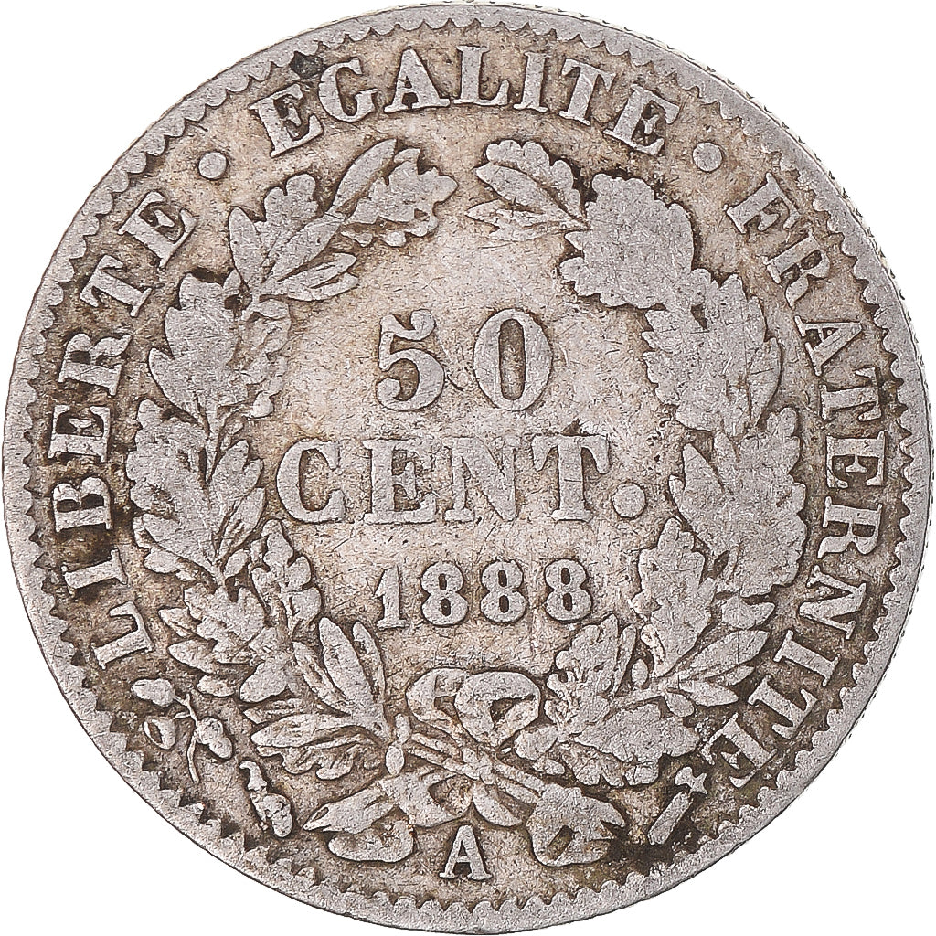 Coin, France, Cérès, 50 Centimes, 1888, Paris, VF(30-35), Silver, KM:834.1
