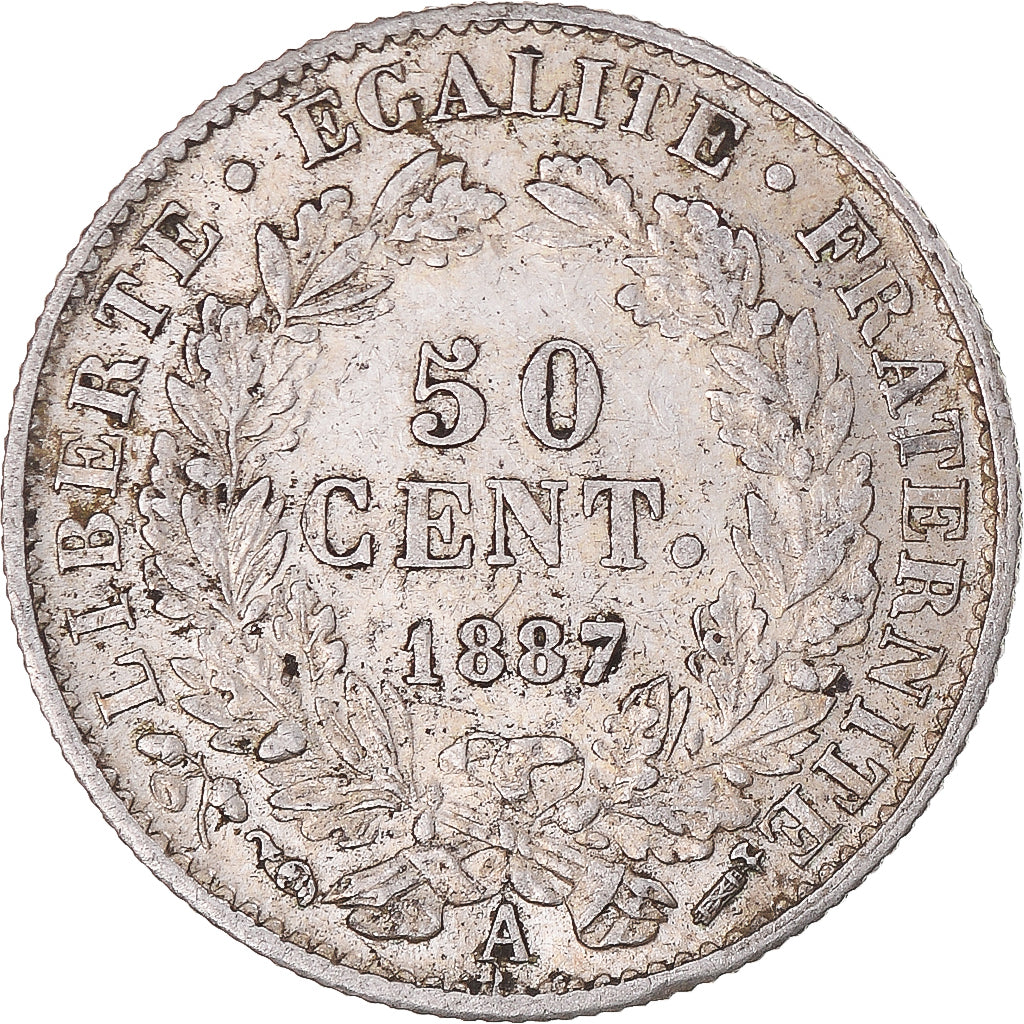 Moneta, Francia, Cérès, 50 Centimes, 1887, Paris, BB, Argento, KM:834.1