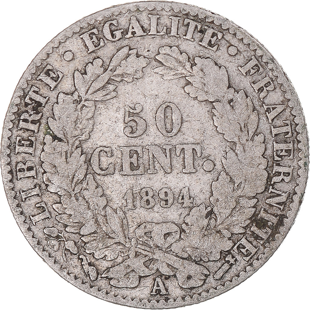Münze, Frankreich, Cérès, 50 Centimes, 1894, Paris, S+, Silber, KM:834.1