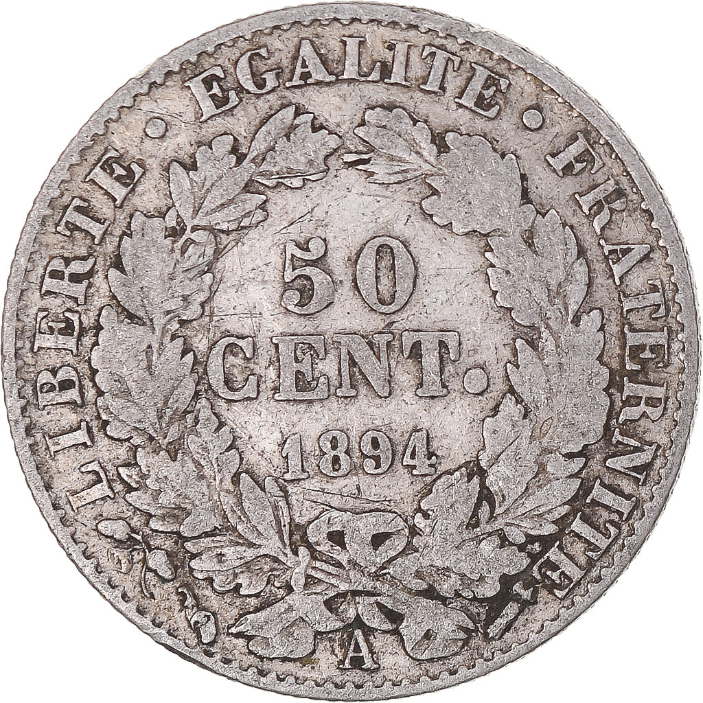 Moneta, Francja, Cérès, 50 Centimes, 1894, Paris, EF(40-45), Srebro, KM:834.1