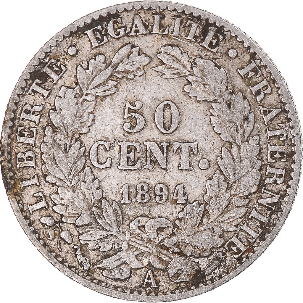 Moneta, Francja, Cérès, 50 Centimes, 1894, Paris, VF(30-35), Srebro, KM:834.1
