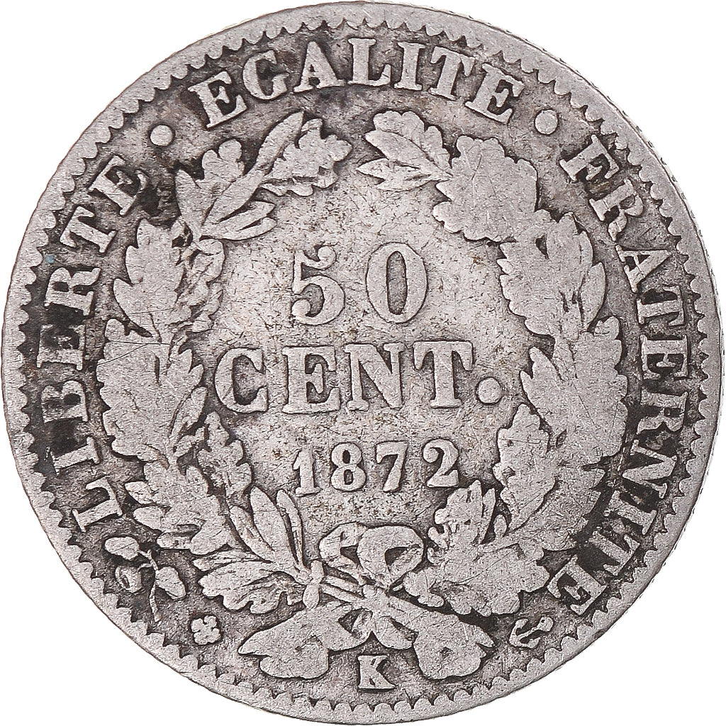Münze, Frankreich, Cérès, 50 Centimes, 1872, Bordeaux, S, Silber, KM:834.2