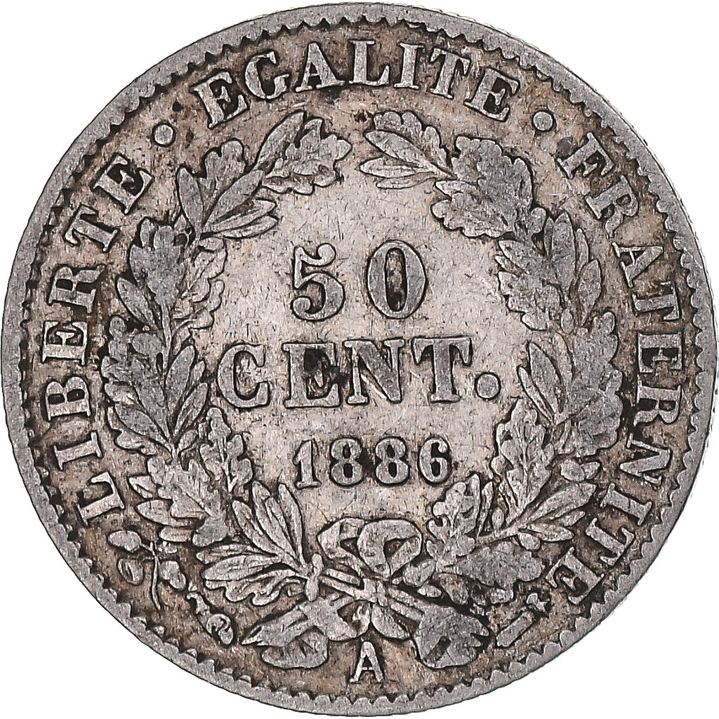 Coin, France, Cérès, 50 Centimes, 1886, Paris, VF(30-35), Silver, KM:834.1
