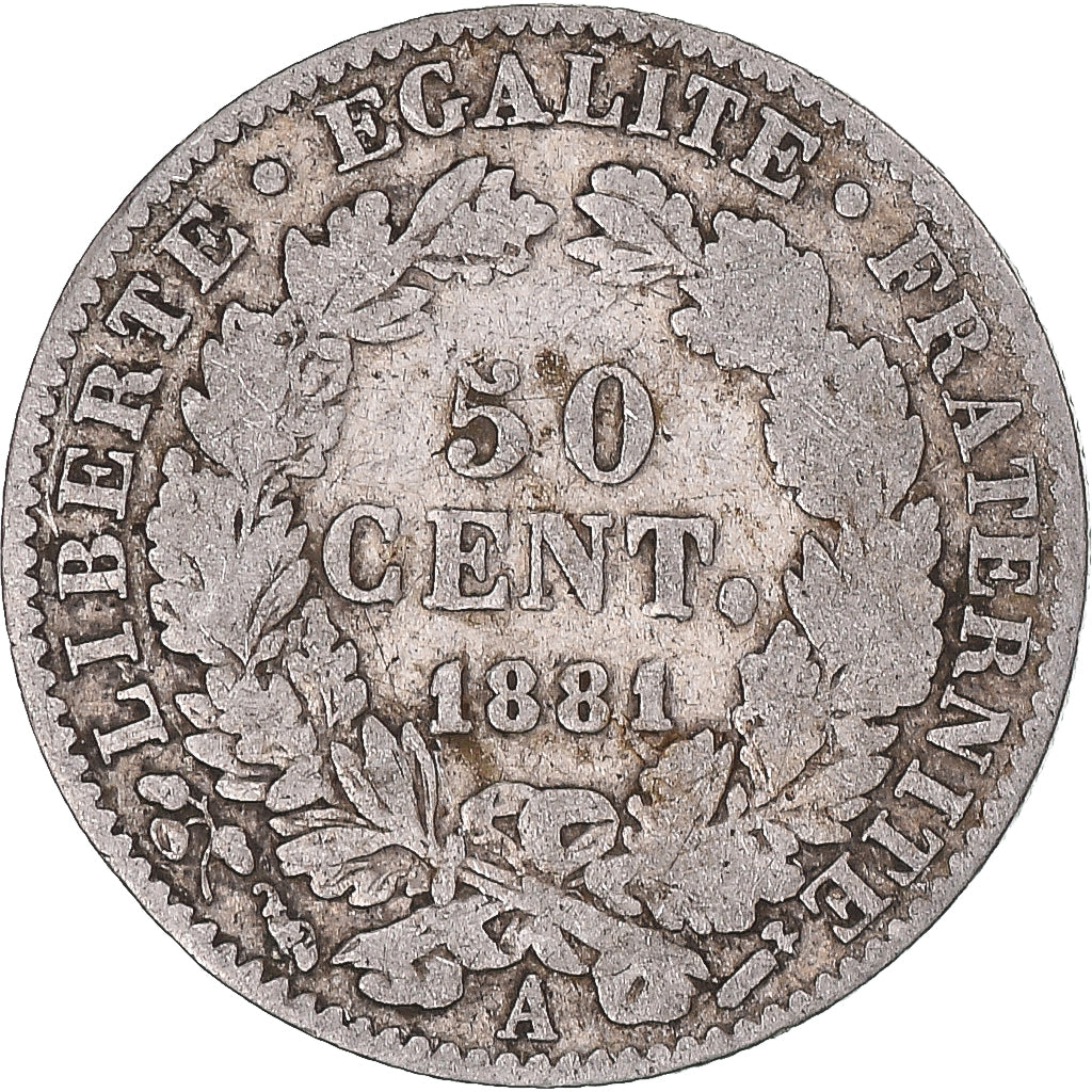 Munten, Frankrijk, Cérès, 50 Centimes, 1881, Paris, FR+, Zilver, KM:834.1