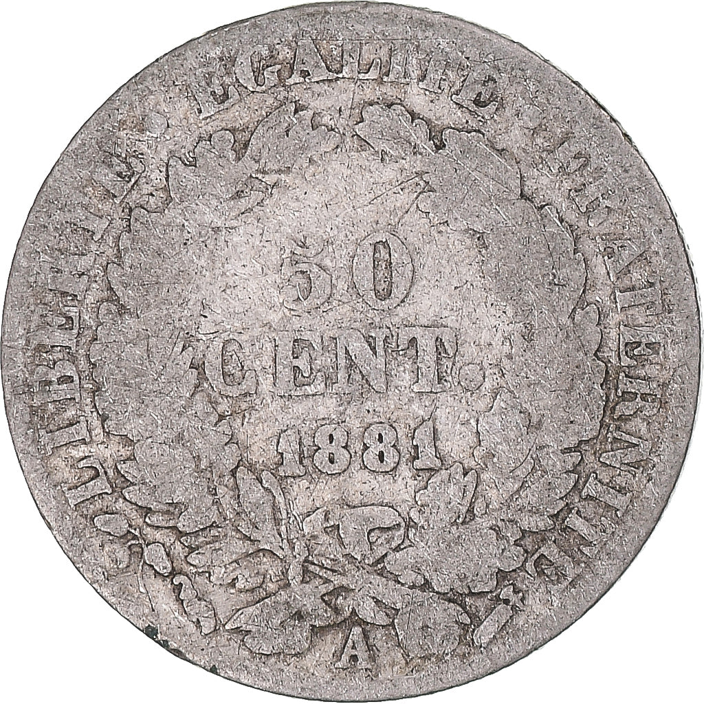 Frankreich, Cérès, 50 Centimes, 1881, Paris, SGE+, Silber, KM:834.1
