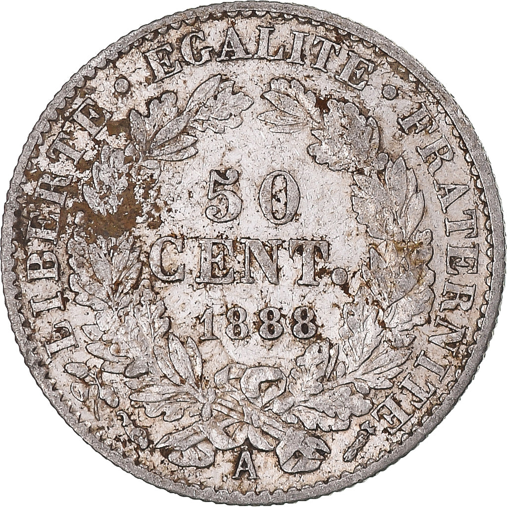 Moneta, Francia, Cérès, 50 Centimes, 1888, Paris, BB, Argento, KM:834.1