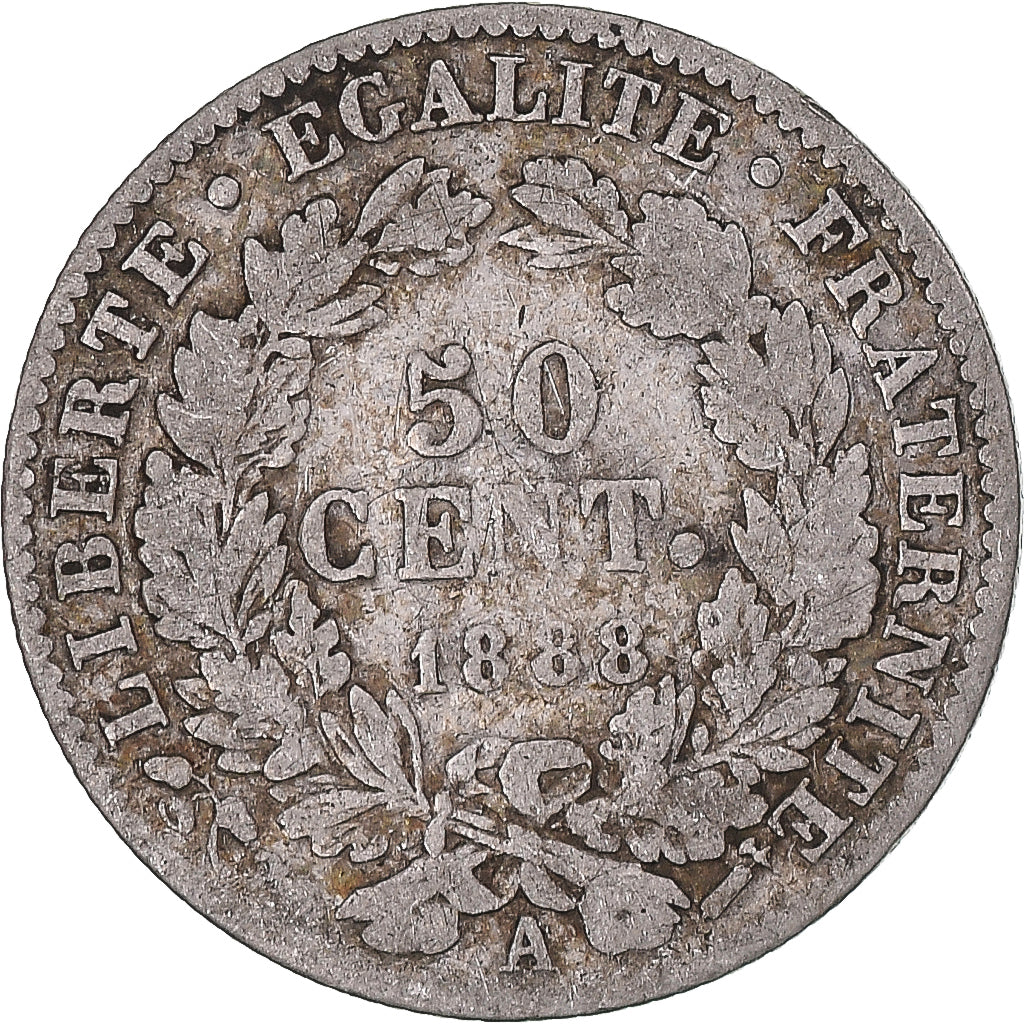Frankreich, Cérès, 50 Centimes, 1888, Paris, VF(20-25), Silver, KM:834.1