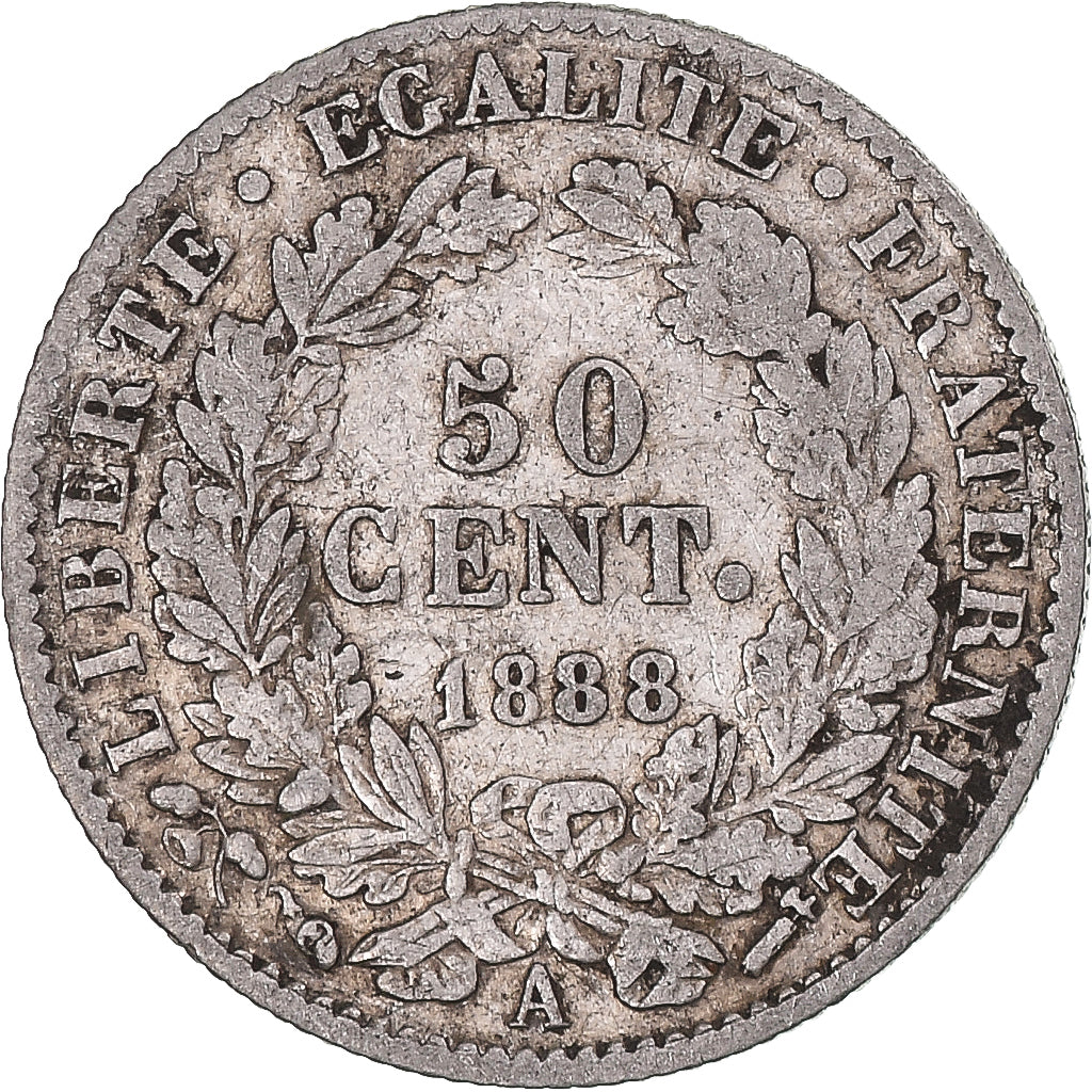 Coin, France, Cérès, 50 Centimes, 1888, Paris, VF(30-35), Silver, KM:834.1