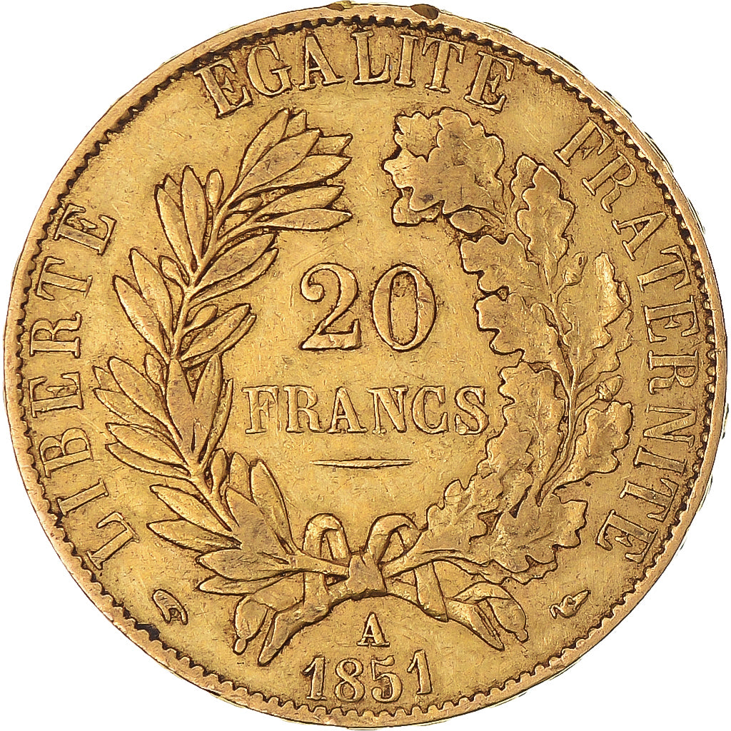 Moneda, Francia, Cérès, 20 Francs, 1851, Paris, MBC, Oro, KM:762, Gadoury:1059