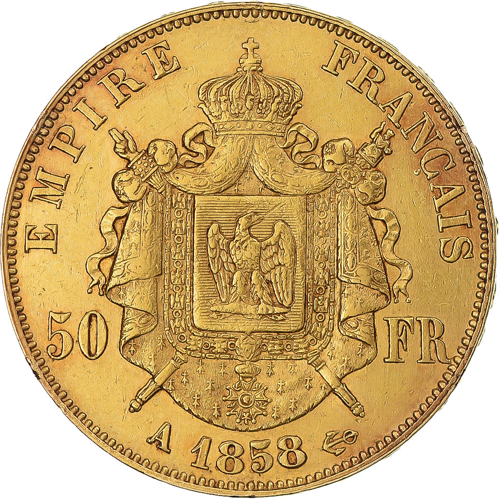 Coin, France, Napoleon III, Napoléon III, 50 Francs, 1858, Paris, AU(50-53)