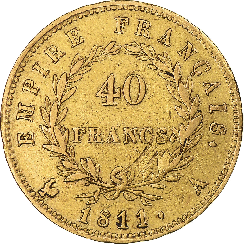 Coin, France, Napoleon I, 40 Francs, 1811, Paris, A/Coq, EF(40-45), Gold